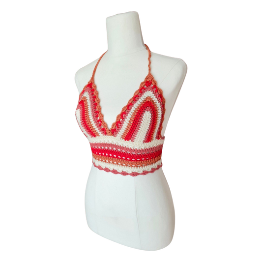 Crochet Top - Red and Pink Lace Side View