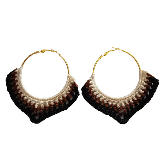 Crochet Hoop Earrings - Front View - Gold