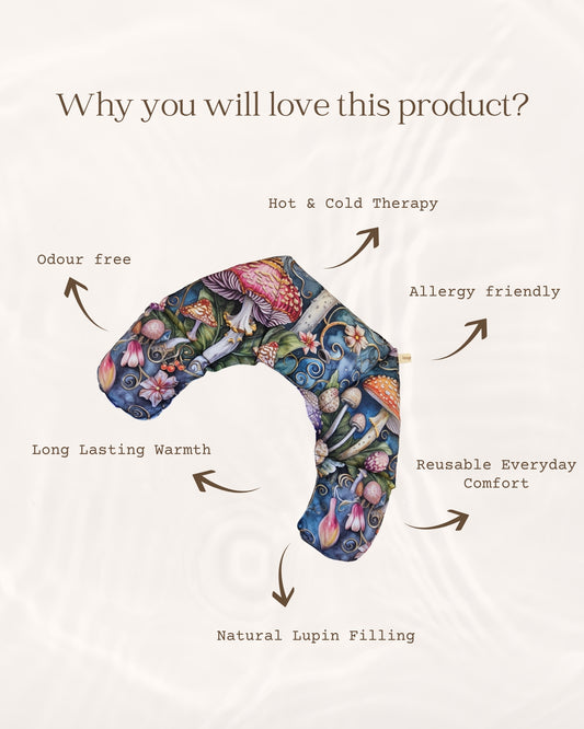 Product with floral design and text highlighting features on a white background