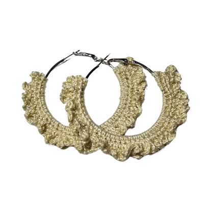 Crochet Earrings - Silver Cream Hoops