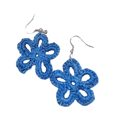 Crochet Earrings - Silver - Blue Daisy