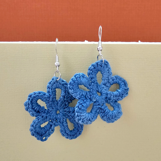 Blue Daisy Crochet Earring