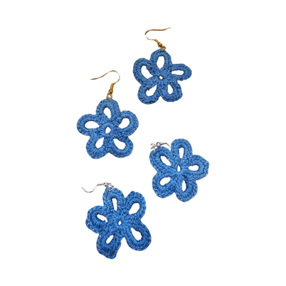 Crochet Earrings Blue Daisy