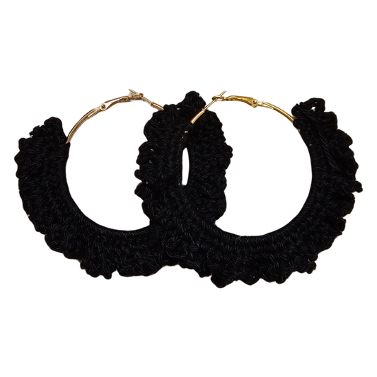 black crochet earrings-gold hoops