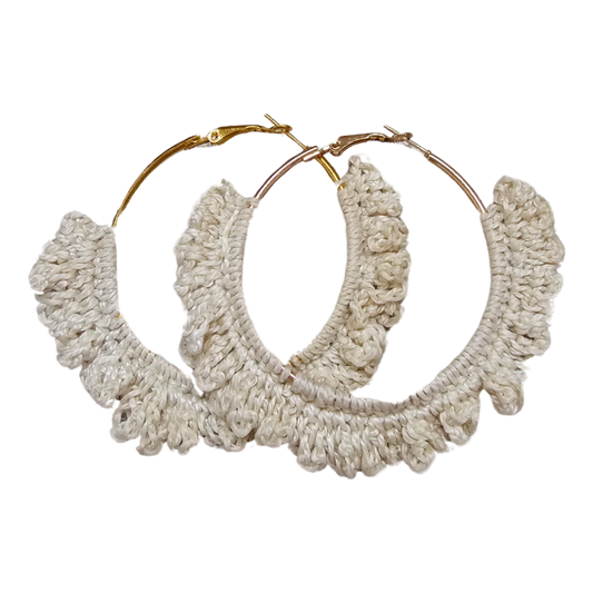 Crochet Earrings - Gold Cream Hoops