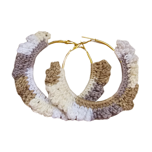 Crochet earrings- Gold earth tone hoops