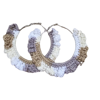 Crochet Earrings - silver earth tone hoops