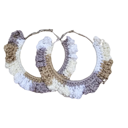 Crochet Earrings - silver earth tone hoops