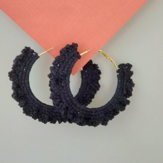 Black Hoop Crochet Earring