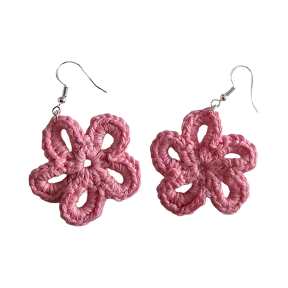 Crochet Earrings - Silver - Pink Daisy