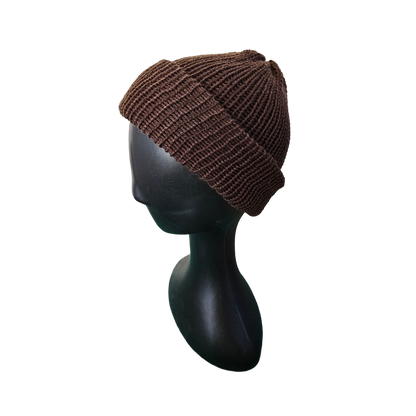 Knitted Beanie - Brown Side View