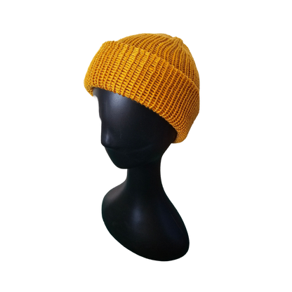 Knitted Beanie - Mustard Side View