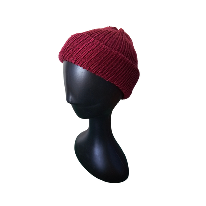 Knitted Beanie - Maroon Side View