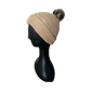 Knitted Beanie with Pom Poms - Tan Side View