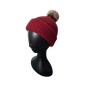 Knitted Beanie with Pom Poms - Burgundy Side View