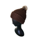 Knitted Beanie with Pom Poms - Brown Side View