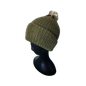 Knitted Beanie with Pom Poms - Olive Side View