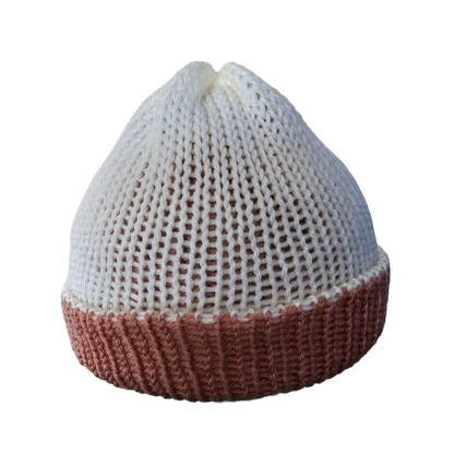 Knitted Beanie - Cream Two Tone Front View