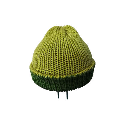 Knitted Beanie - Two Tone Lime Front View