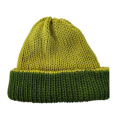 Knitted Beanie - Two Tone Lime Flat View