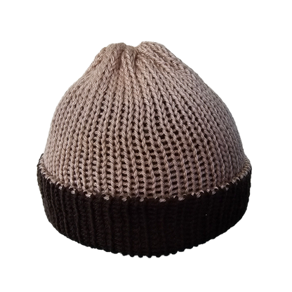 Knitted Beanie - Two Tone Beige Front View