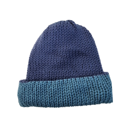 Knitted Beanie - Two Tone Blue Side View