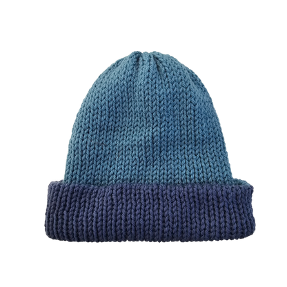 Knitted Beanie - Two Tone Blue Side View