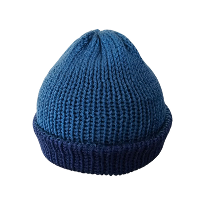 Knitted Beanie - Two Tone Lt Blue Front View