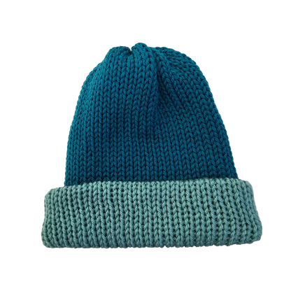 Knitted Beanie - Teal Two Tone Flat View