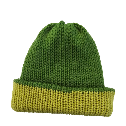 Knitted Beanie - Two Tone Green Flat View