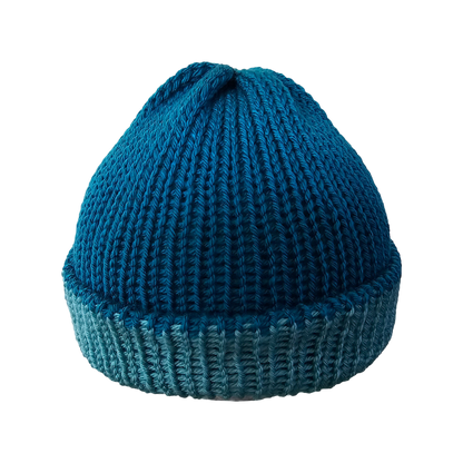 Knitted Beanie - Teal Two Tone Front View