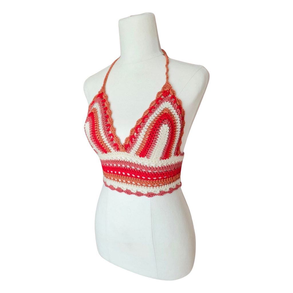 Crochet Top - Red and Pink Lace Side View