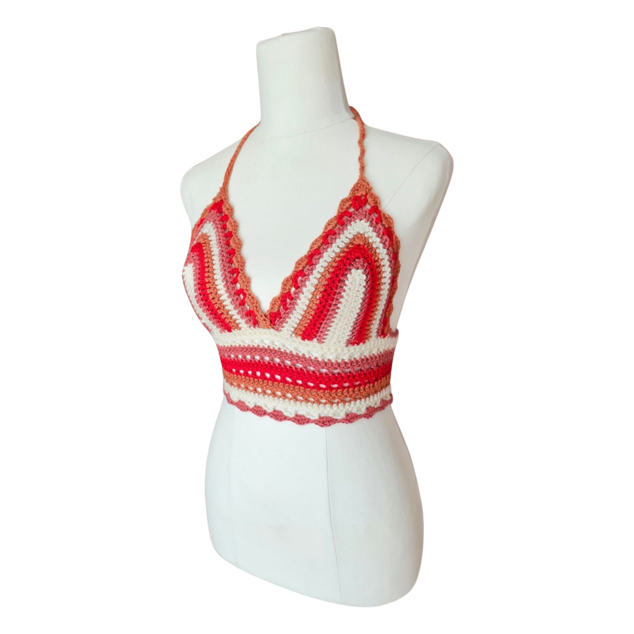 Crochet Top - Red and Pink Lace Side View