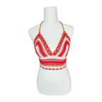 Crochet Top - Red and Pink Lace Front View