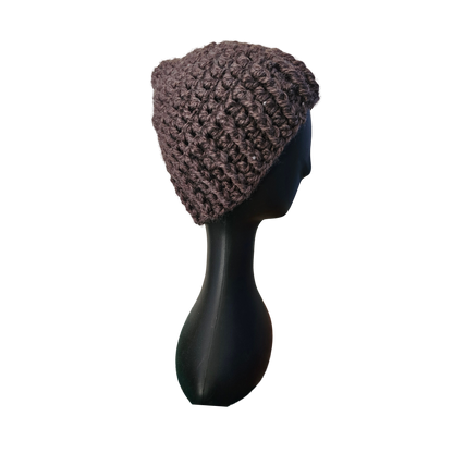 Crochet Beanie - Brown Side View