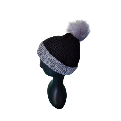 Two Tone Knitted Beanie - Black/Grey SIide View