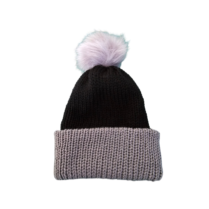 Two Tone Knitted Beanie - Black/Grey Flat View