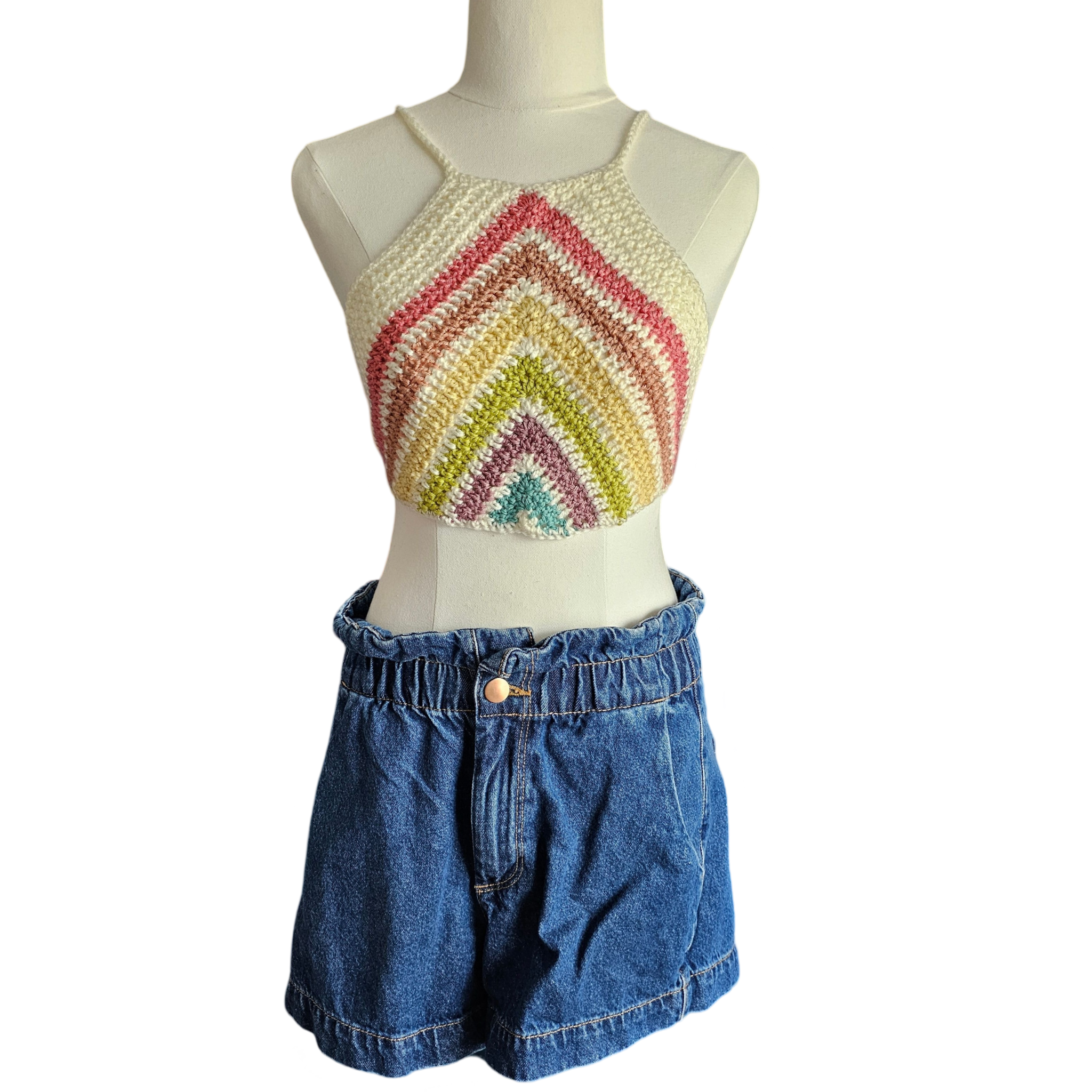 Crochet Top - Rainbow V top Front View