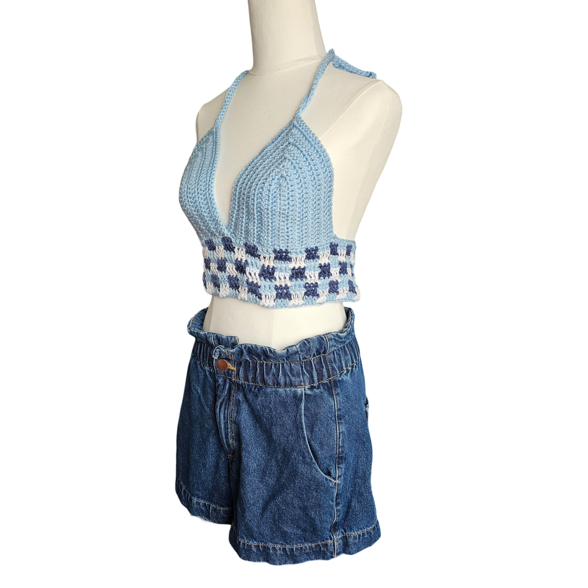 Crochet Top - Blue Tones Side View