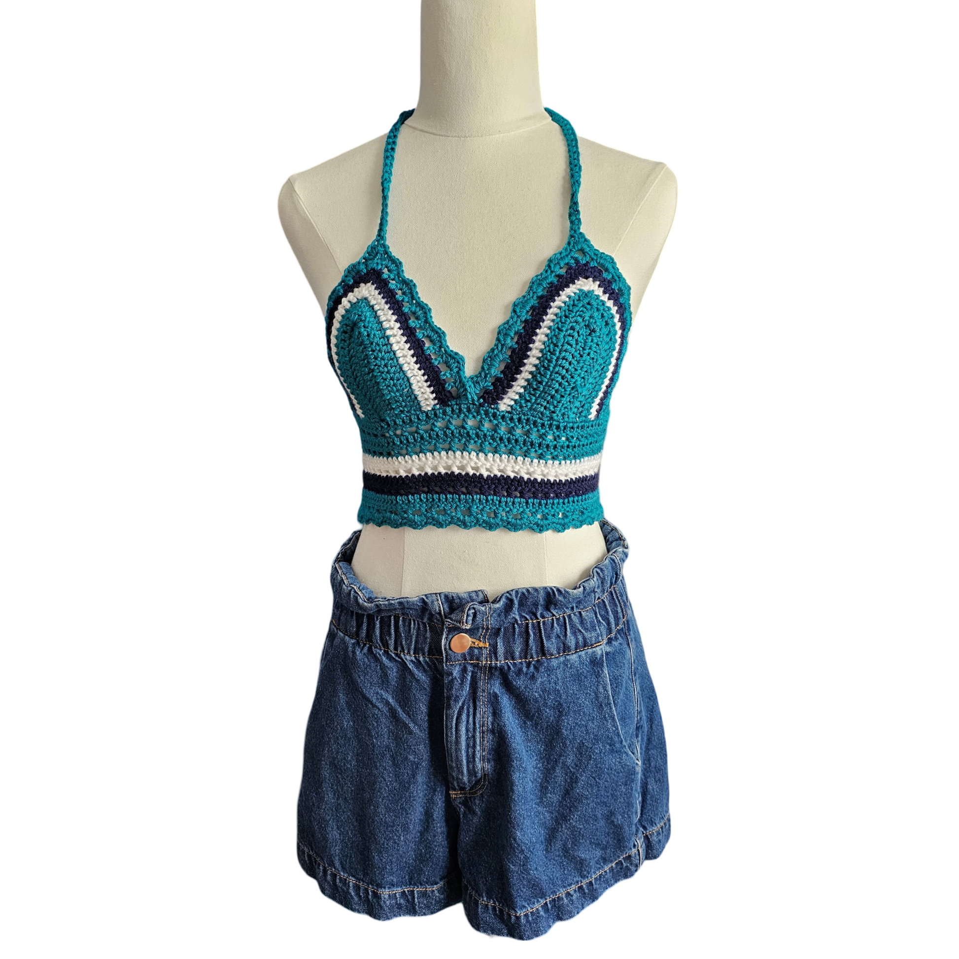 Crochet Top - Teal Lace Front View