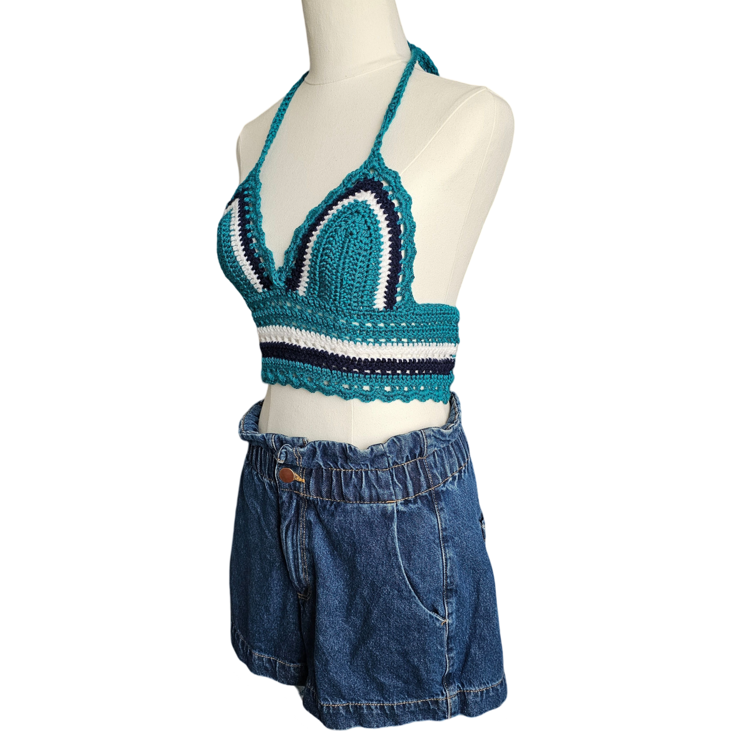 Crochet Top - Teal Lace Side View