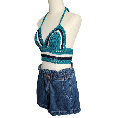 Crochet Top - Teal Lace Side View