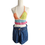 Ladies Crochet Top - Small Colourful Front View