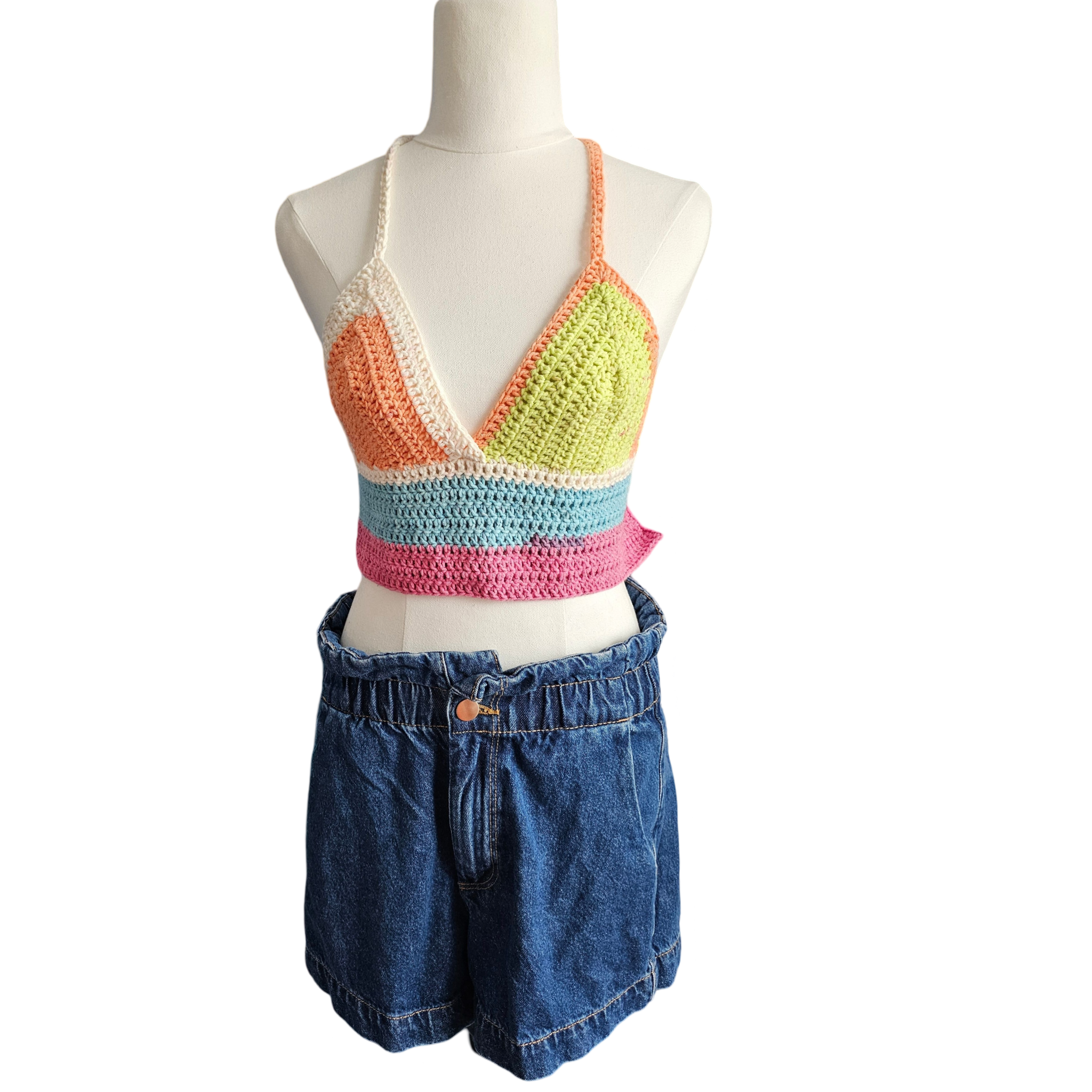 Ladies Crochet Top - Small Colourful Front View