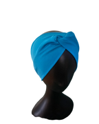 Side view of aqua ladies headband accessory on mannequin