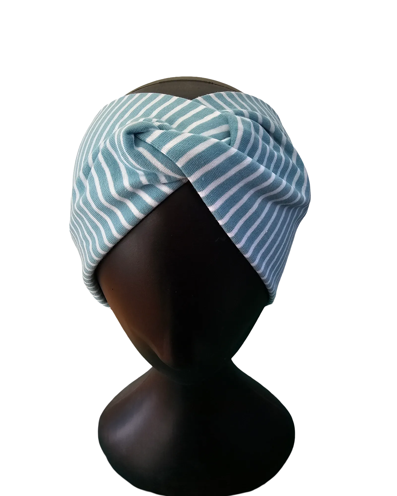 Striped Knotted Stretch Headband - top view on mannequin