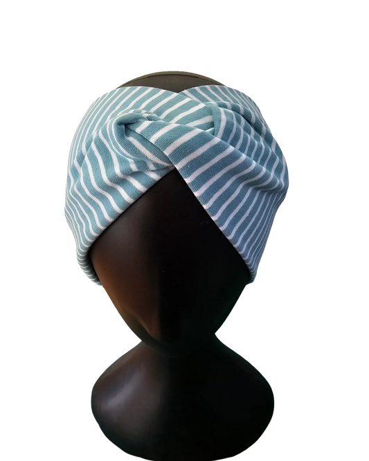 Striped Knotted Stretch Headband - top view on mannequin