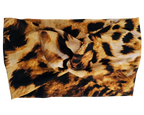 Flat View of leopard print stretch knotted headband