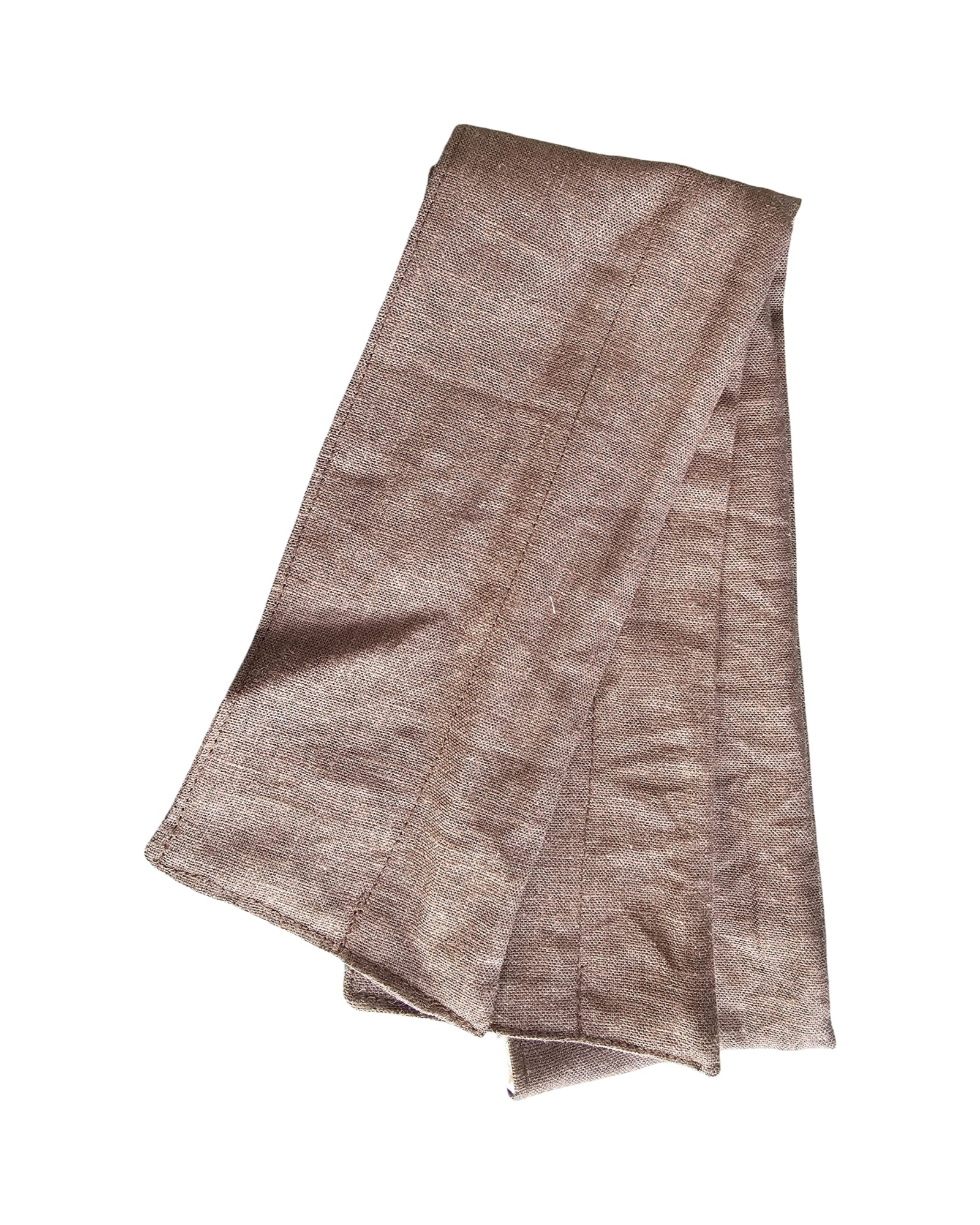 Folded brown wire headwrap on a white background