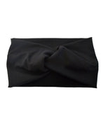 Black headband with a twisted design on a white background